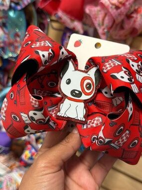 Target Red Puppy Bow Hair Clip with Cartoon Pup Charm